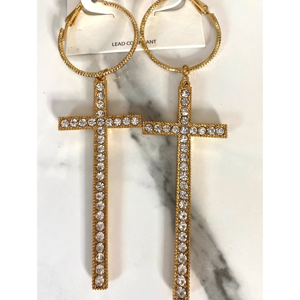 Clearly faithful gold dangle earrings